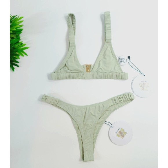 Princess Polly Other - Princess Polly Josie Bikini Set Womens 6 Sage High Cut Ruched Triangle Swimwear